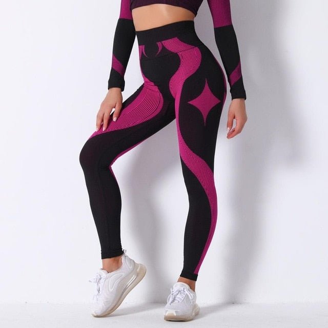 Autumn Color Patchwork Yoga Set Women Gym Clothes Fitness Long Sleeve Top Leggings Suit Push Up Workout New Tracksuit