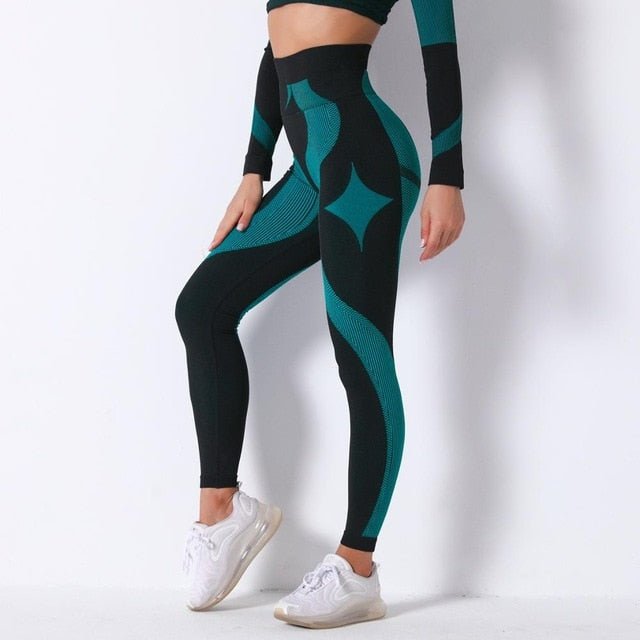Autumn Color Patchwork Yoga Set Women Gym Clothes Fitness Long Sleeve Top Leggings Suit Push Up Workout New Tracksuit