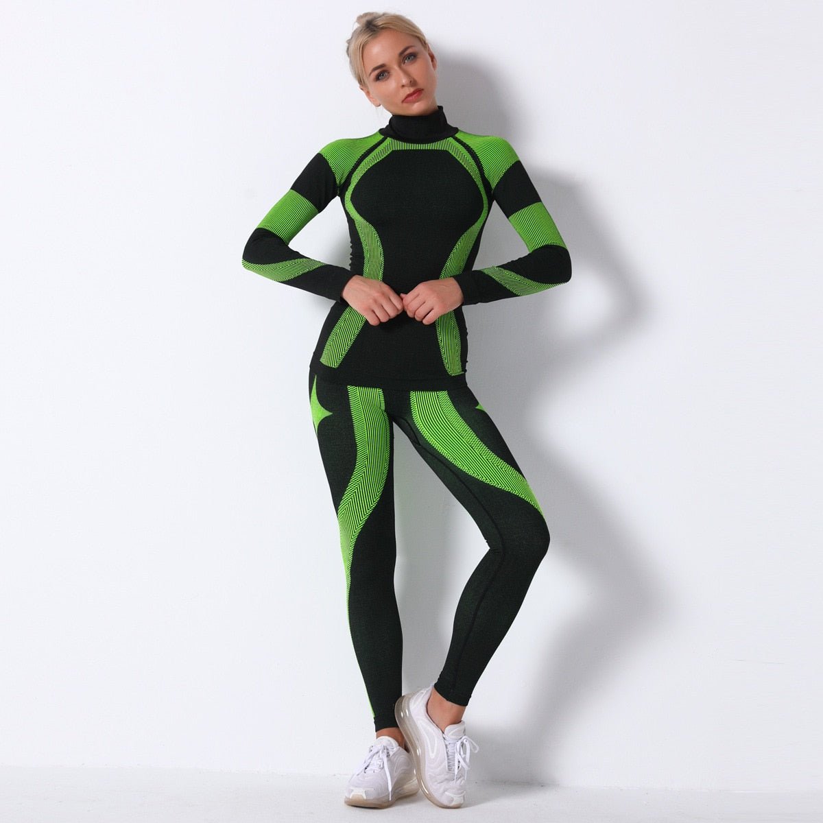 Autumn Color Patchwork Yoga Set Women Gym Clothes Fitness Long Sleeve Top Leggings Suit Push Up Workout New Tracksuit
