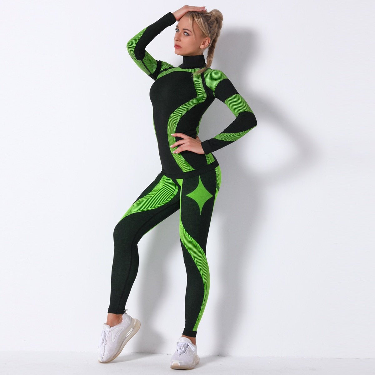 Autumn Color Patchwork Yoga Set Women Gym Clothes Fitness Long Sleeve Top Leggings Suit Push Up Workout New Tracksuit